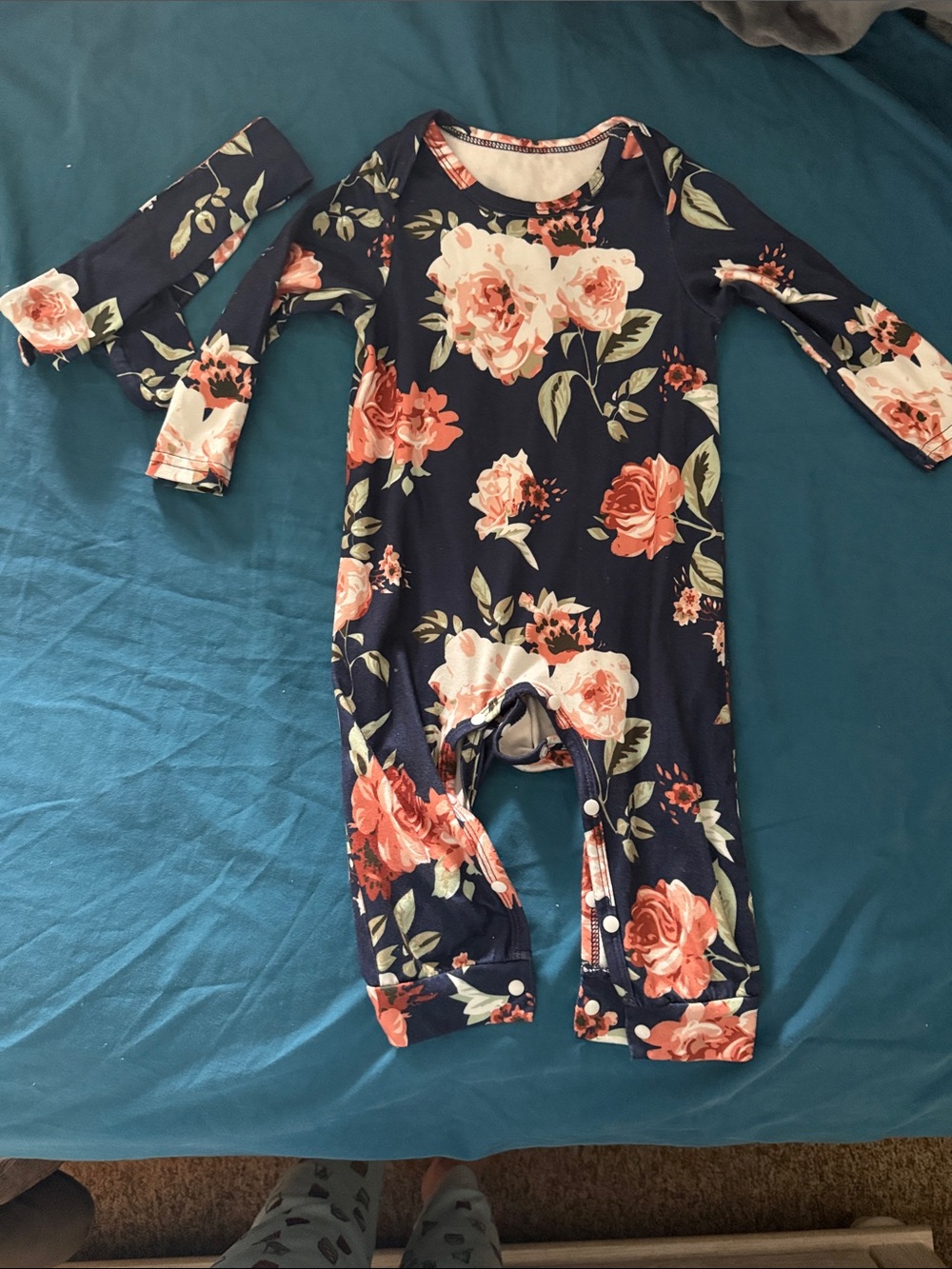 No Boundaries Navy Floral Baby One-Piece with Headband